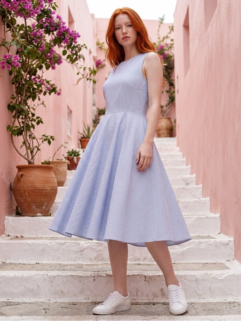 Polo Ralph Lauren Blue & White Seersucker Fit & Flare Dress size 6